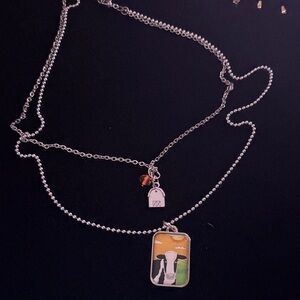 Silver and Orange Cow Pendant Necklace with Barn Charm